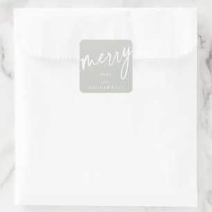 Custom Grey-Green+White 'Merry' Christmas/Holiday Square Sticker