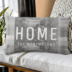 Custom grey home plaid modern farmhouse geometric lumbar cushion