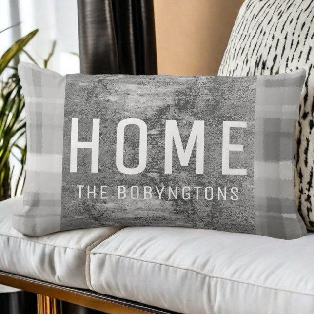 Custom grey home plaid modern farmhouse geometric lumbar cushion (Creator Uploaded)