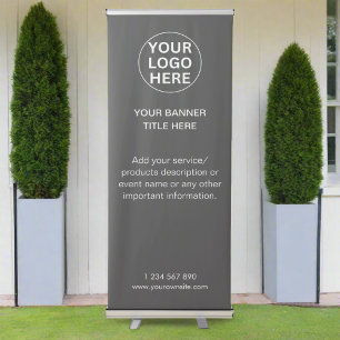 Custom Grey Logo Text l Promotional Marketing  Retractable Banner
