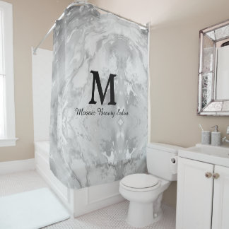 Custom Grey Marble Monogram Beauty Salon Shower Curtain