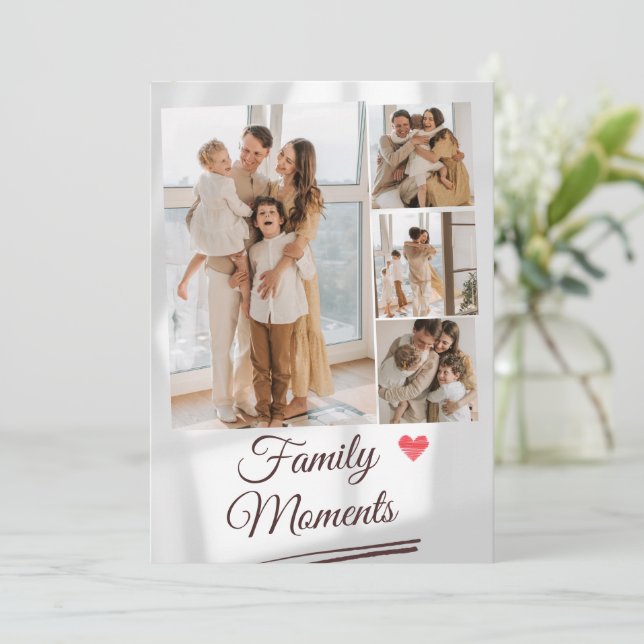 Custom Grey Minimalist Family Photo Collage Holiday Card (Standing Front)
