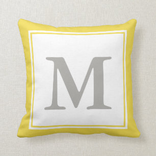 Custom Grey Monogram on Yellow Cushion
