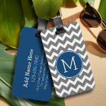 Custom Grey Navy Blue Chevron Pattern Monogram Luggage Tag<br><div class="desc">Travel in style with this colourful design and an area for monograms. If you need to adjust the artwork or change the font,  you can click on the design tool where you can make many changes.</div>