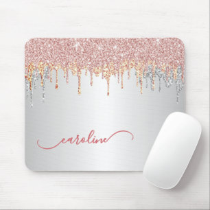 Custom Grey Silver Blush Pink Rose Gold Glitter Mouse Mat