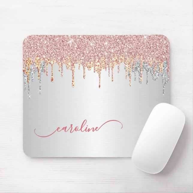 Custom Grey Silver Blush Pink Rose Gold Glitter Mouse Mat (With Mouse)