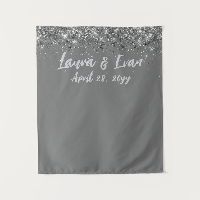 Custom Grey & Silver Grey Wedding Photo Booth Prop Tapestry (Front)