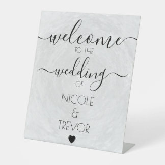 Custom Grey Texture Wedding Welcome Pedestal Sign