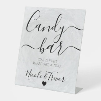 Custom Grey Texturised Wedding Candy Bar Pedestal Sign