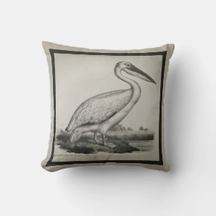 Custom Grey Vintage Nautical Pelican Watercolor Cushion