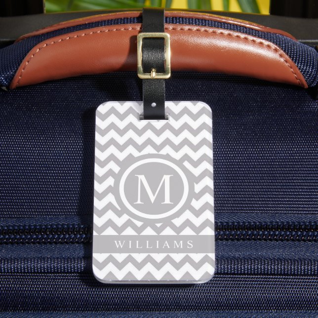 Custom Grey White Chevron Pattern Luggage Tag (Front Insitu 2)