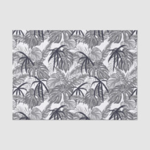 Custom Grey & White Tropical Leaves Tissue Paper