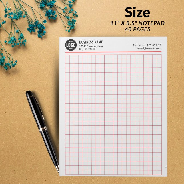 Custom Grid Notepad 5 Sq/Inch with Logo & Info (Custom Grid Notepad 5 Sq/Inch with Logo & Info - RED GRID -)