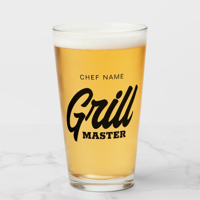 Custom Grill Master beer glass for BBQ chef (Front Filled)