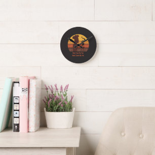 Custom Grill Master Dad Retro Sunset Personalised Round Clock