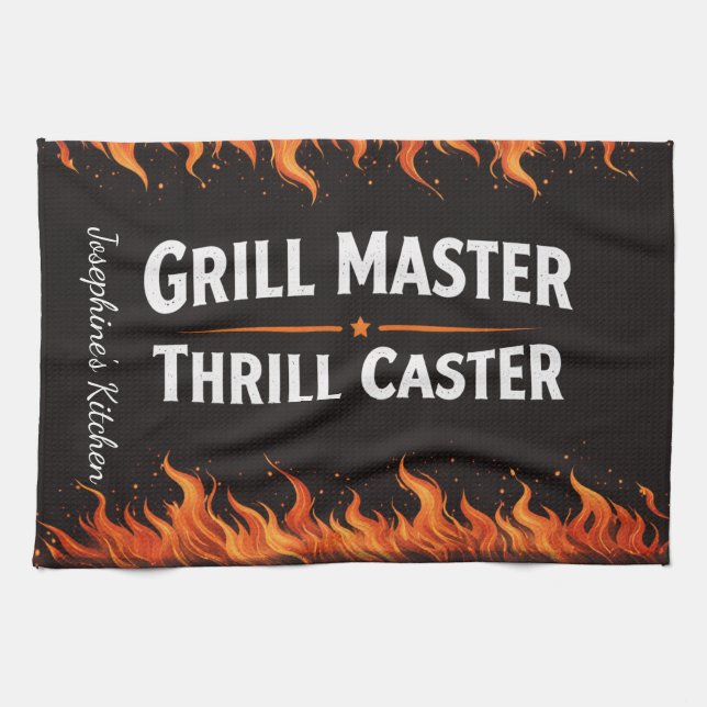 Custom Grill Master Thrill Caster BBQ Fire Dad Nam Tea Towel (Horizontal)