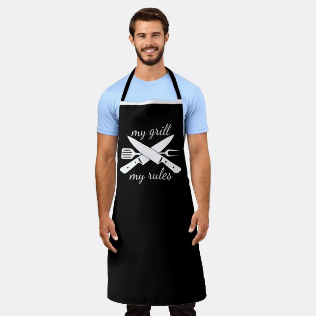 Custom Griller BBQ Chef Apron, My Grill My Rules Apron (Worn)