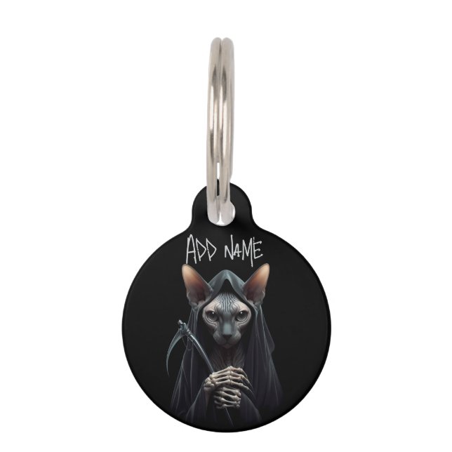 Custom Grim Reaper Sphynx Cat Funny Pet Tag (Front)