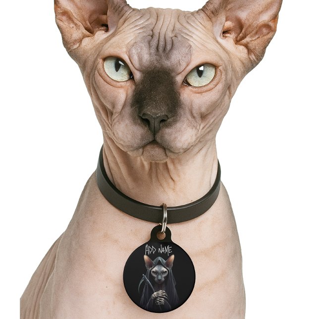 Custom Grim Reaper Sphynx Cat ID Tag  (Personalized Grim Reaper Sphynx Cat ID Tag)