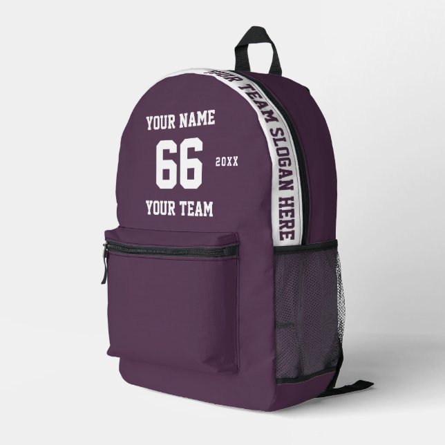 Custom grimace purple Name, Number, Team Sport Printed Backpack (Back Corner Right)