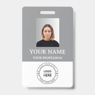 Custom Gris Employee Badge with Photo, Logo, QR ID Badge