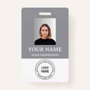 Custom Gris Employee Badge with Photo, Logo, QR ID Badge