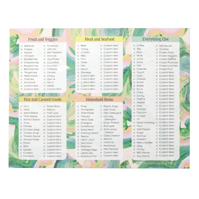  Custom Grocery List Notepad, Personal Stationery Notepad (Front)