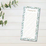 Custom Grocery Shopping List Magnetic Notepad<br><div class="desc">This modern grocery shopping list magnetic notepad has lined pages and an elegant eucalyptus greenery pattern in teal, green and white. It can be personalised with a name to be given as a housewarming gift. Use it as a shopping list or grocery list to conveniently hang on your refrigerator door....</div>