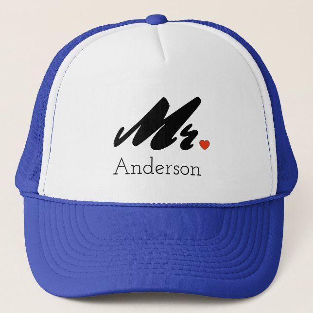 Custom Grooms Mr. Trucker Hat Cap (Front)