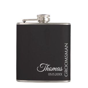 Custom Groomsman Best Man Wedding Monogram Black Hip Flask