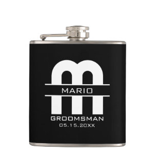 Custom Groomsman Best Man Wedding Monogram Black Hip Flask