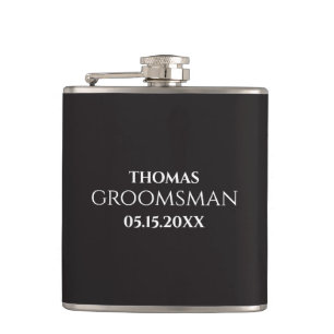 Custom Groomsman Best Man Wedding Monogram Black Hip Flask