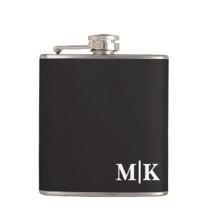 Custom Groomsman Best Man Wedding Monogram Black Hip Flask