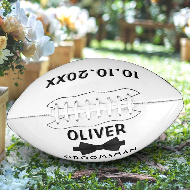 Custom Groomsman Name Black Bow Wedding Keepsake American Football (Creator Uploaded)