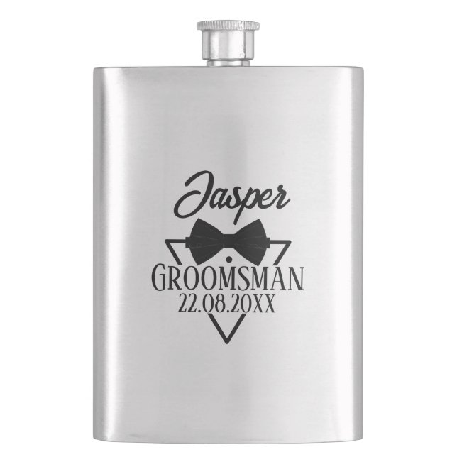 Custom Groomsman Name Bow Tie Wedding Party Gift Hip Flask (Front)