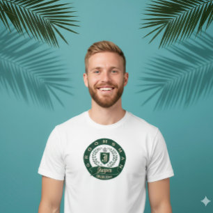 Custom Groomsman Name Green & Ivory Crest Wedding T-Shirt