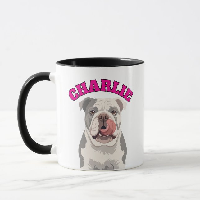 Custom Grumpy English Bulldog Licking Nose Vector Mug (Left)