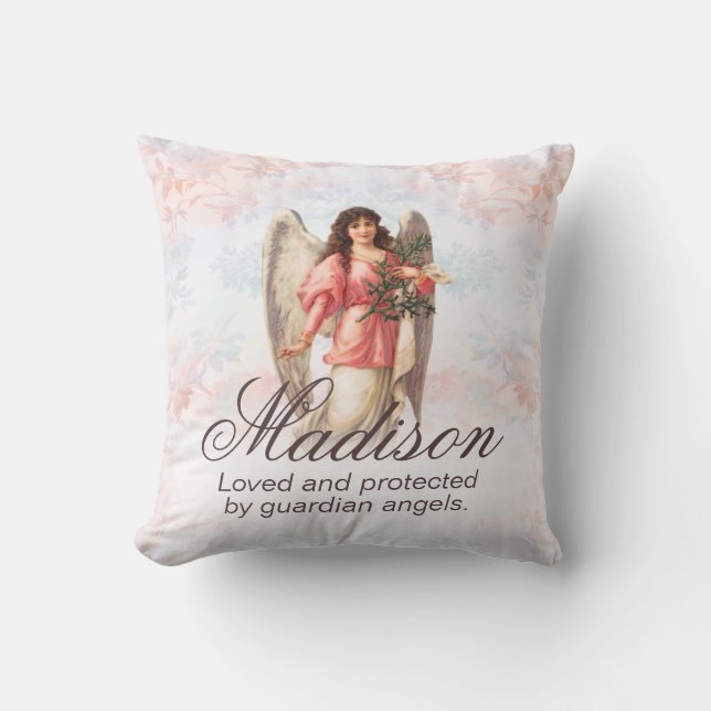 Custom Guardian Angel Add Name Throw Pillow (Front)
