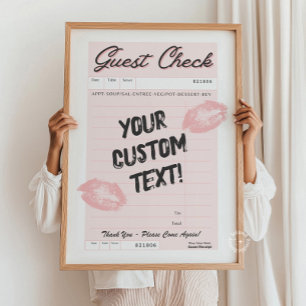 Custom Guest Check Personalised Quote Pink Poster