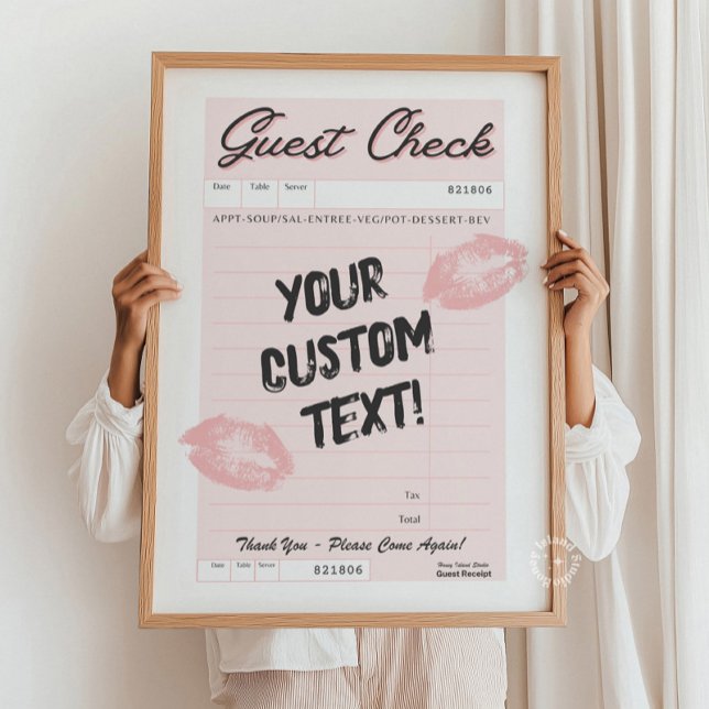 Custom Guest Check Personalised Quote Pink Poster (Custom Guest Check Personalized Quote Pink Poster)