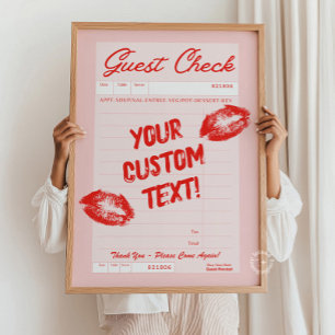 Custom Guest Check Personalised Quote Red Poster