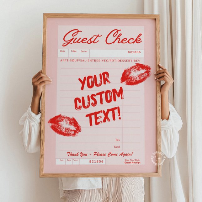 Custom Guest Check Personalised Quote Red Poster (Custom Guest Check Personalized Quote Red Poster)