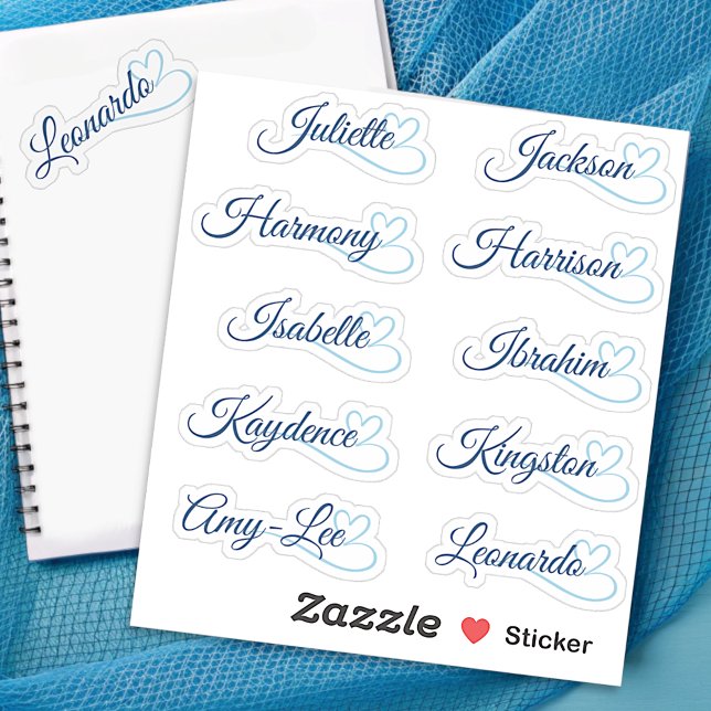 Custom Guest List 10 Names Blue Calligraphy Heart (Creator Uploaded)