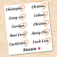 Custom Guest List 10 Names Calligraphy Half Heart