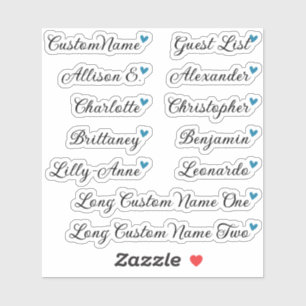 Custom Guest List 12 Names Calligraphy Blue Heart