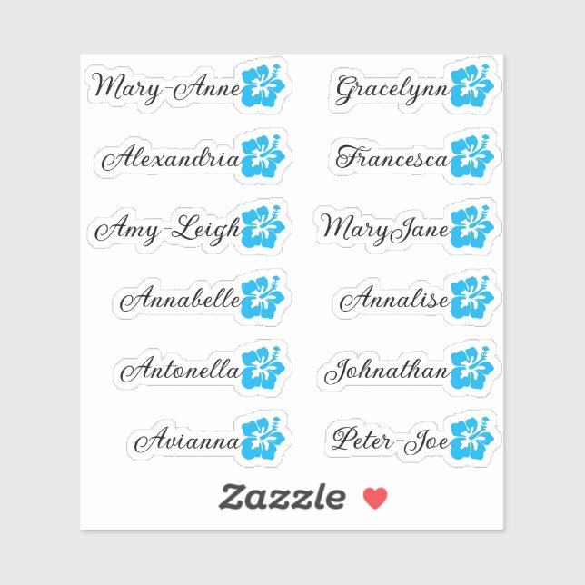 Custom Guest List 12 Names Calligraphy Hawaii Blue (Sheet)