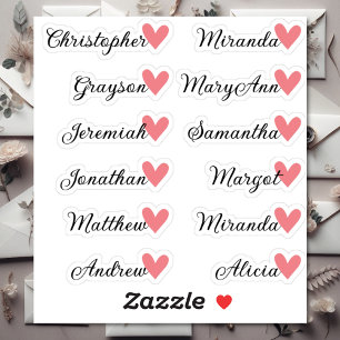 Custom Guest List 12 Names Calligraphy Peach Heart