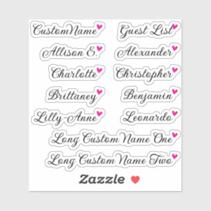 Custom Guest List 12 Names Calligraphy Pink Heart