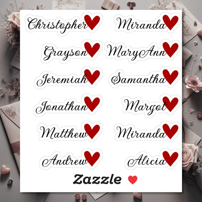 Custom Guest List 12 Names Calligraphy Red Heart (Creator Uploaded)
