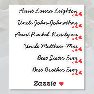 Custom Guest List 6 Names Calligraphy 3 Hearts